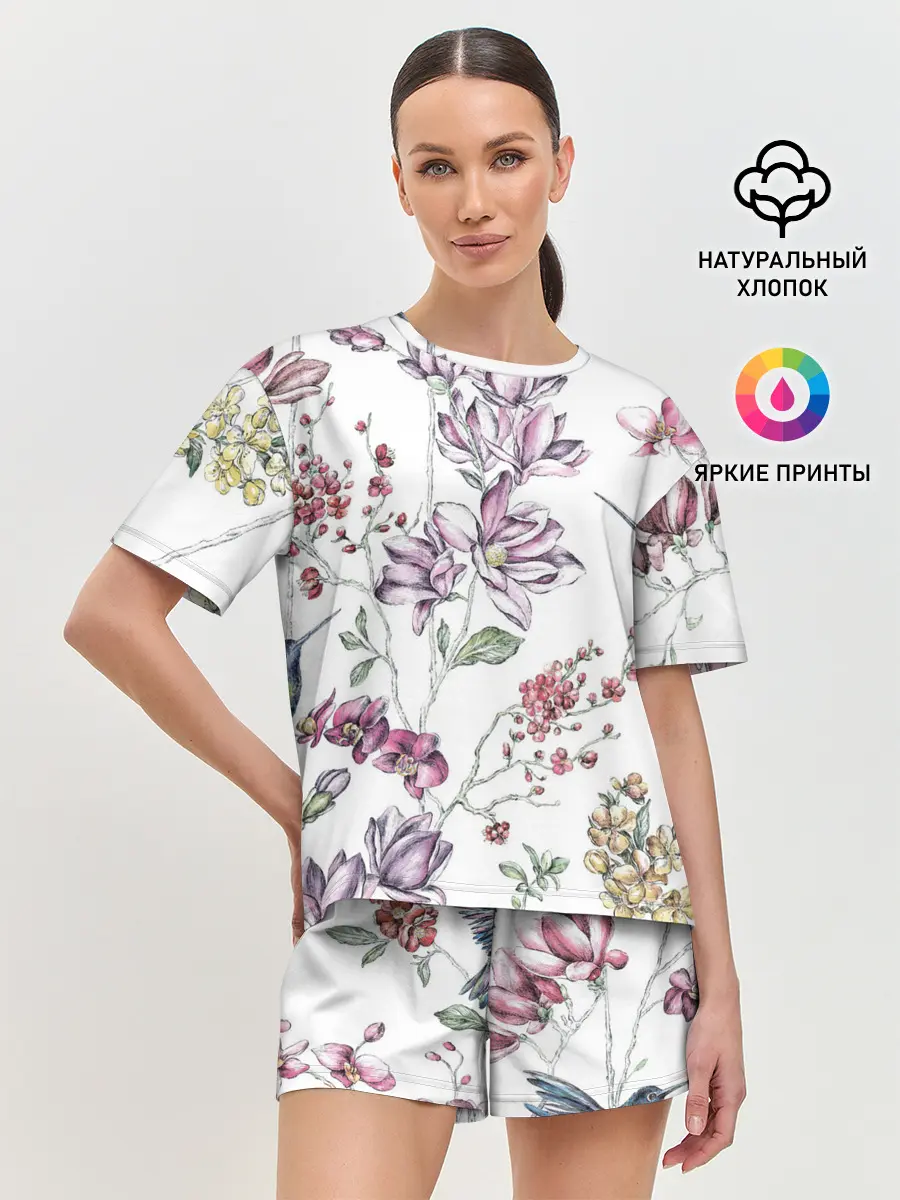 Женская пижама с шортами / Колибри