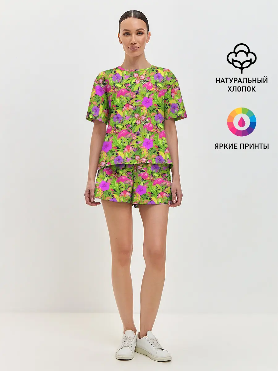 Женская пижама с шортами / Flamingo | Tropical