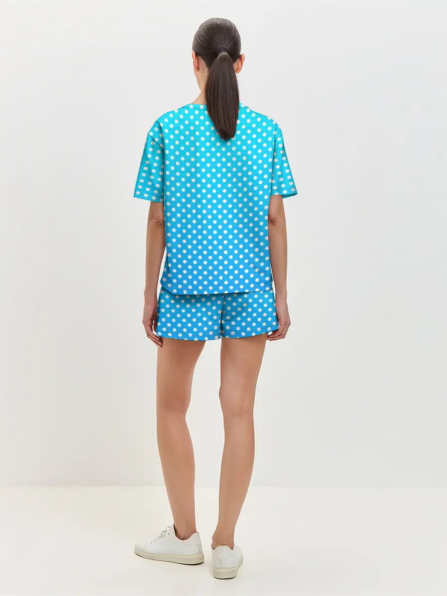 Женская пижама с шортами / Белые кружки