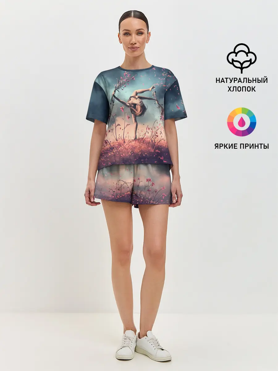 Женская пижама с шортами / Танцующая с цветами ведьма