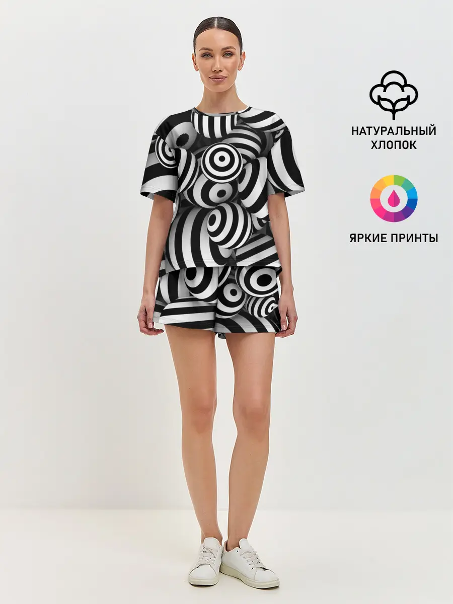 Женская пижама с шортами / Полосатые 3D круги