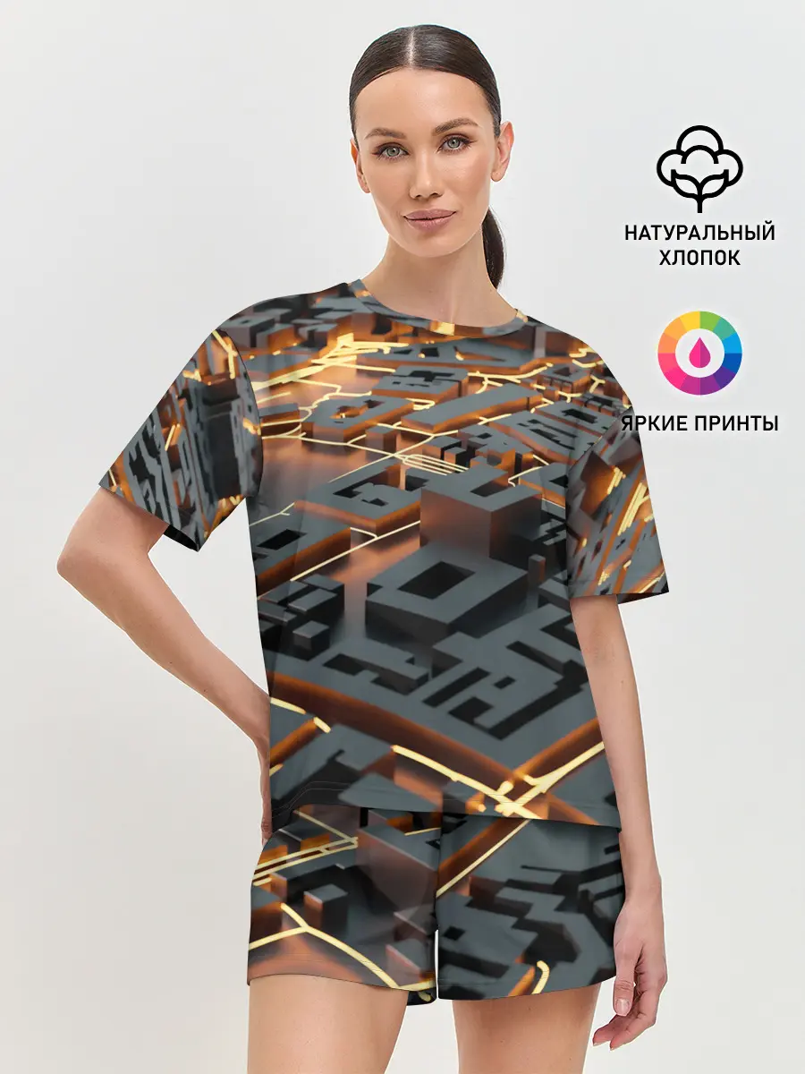 Женская пижама с шортами / 3D абстрактная схема