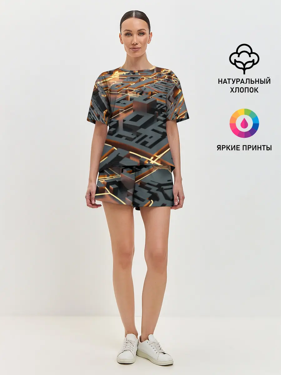 Женская пижама с шортами / 3D абстрактная схема
