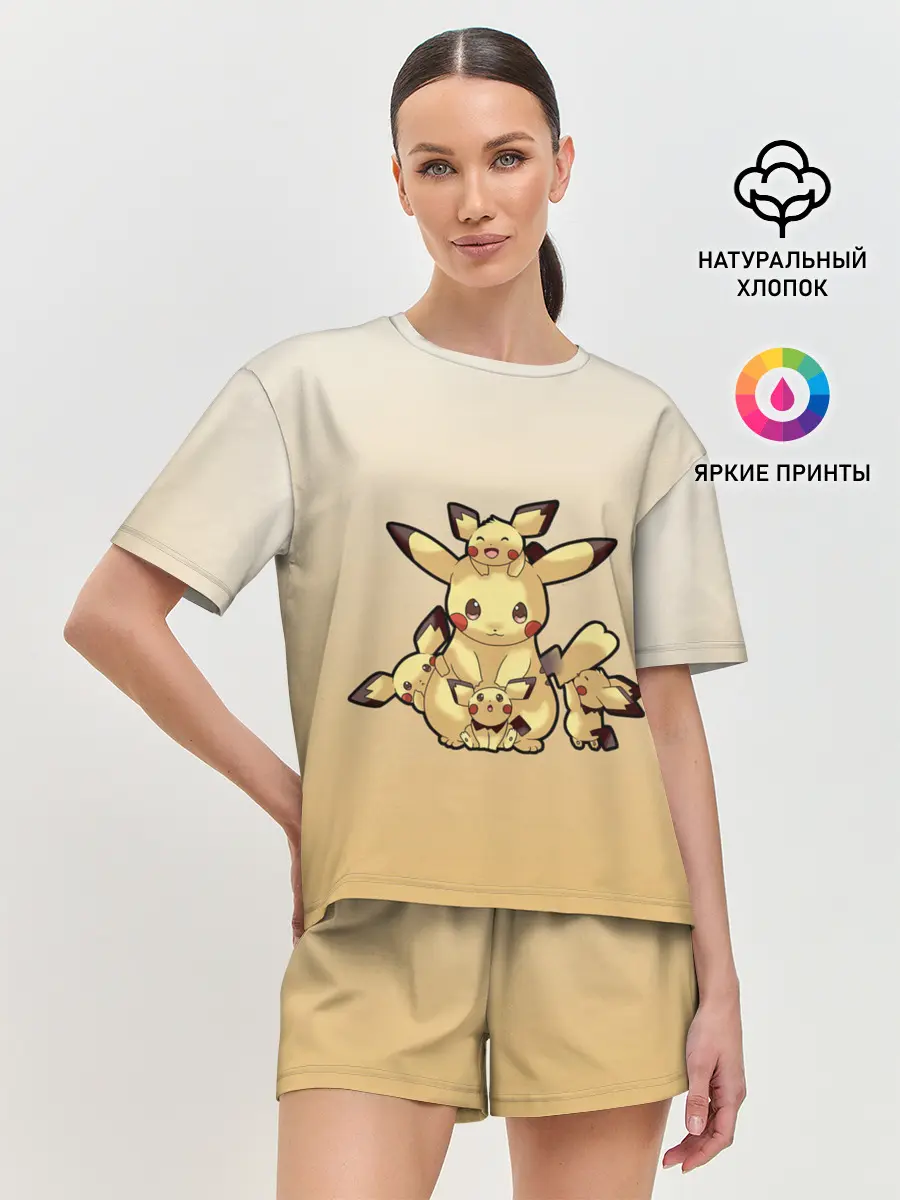 Женская пижама с шортами / Семейство Пикачу мило арт