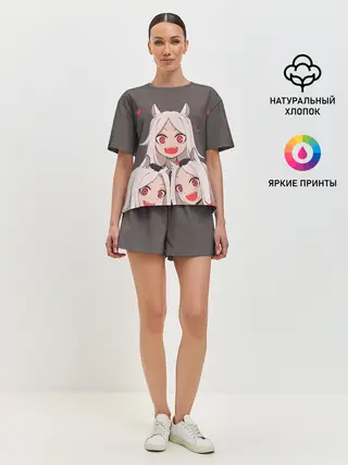 Женская пижама с шортами / Cerberus с сердечками Helltaker