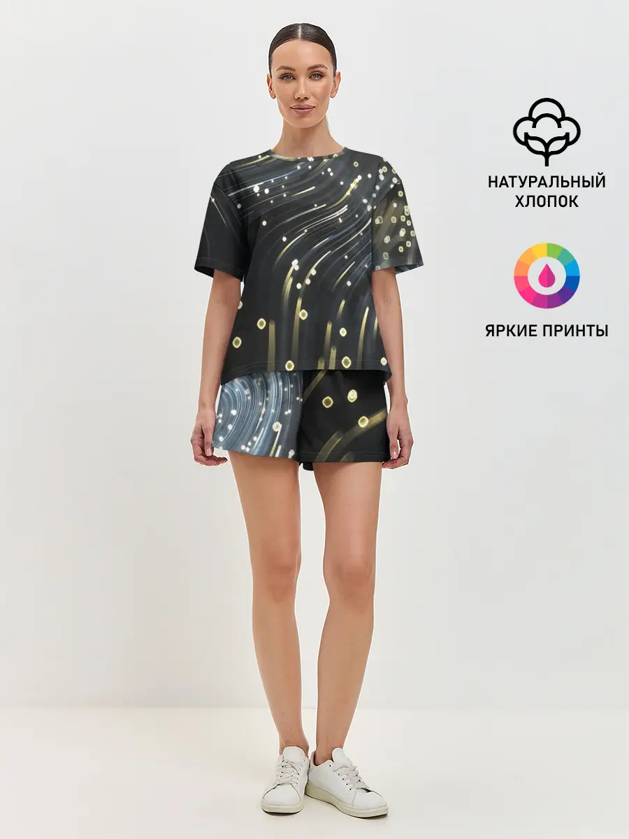 Женская пижама с шортами / Абстракция искры полосы боке