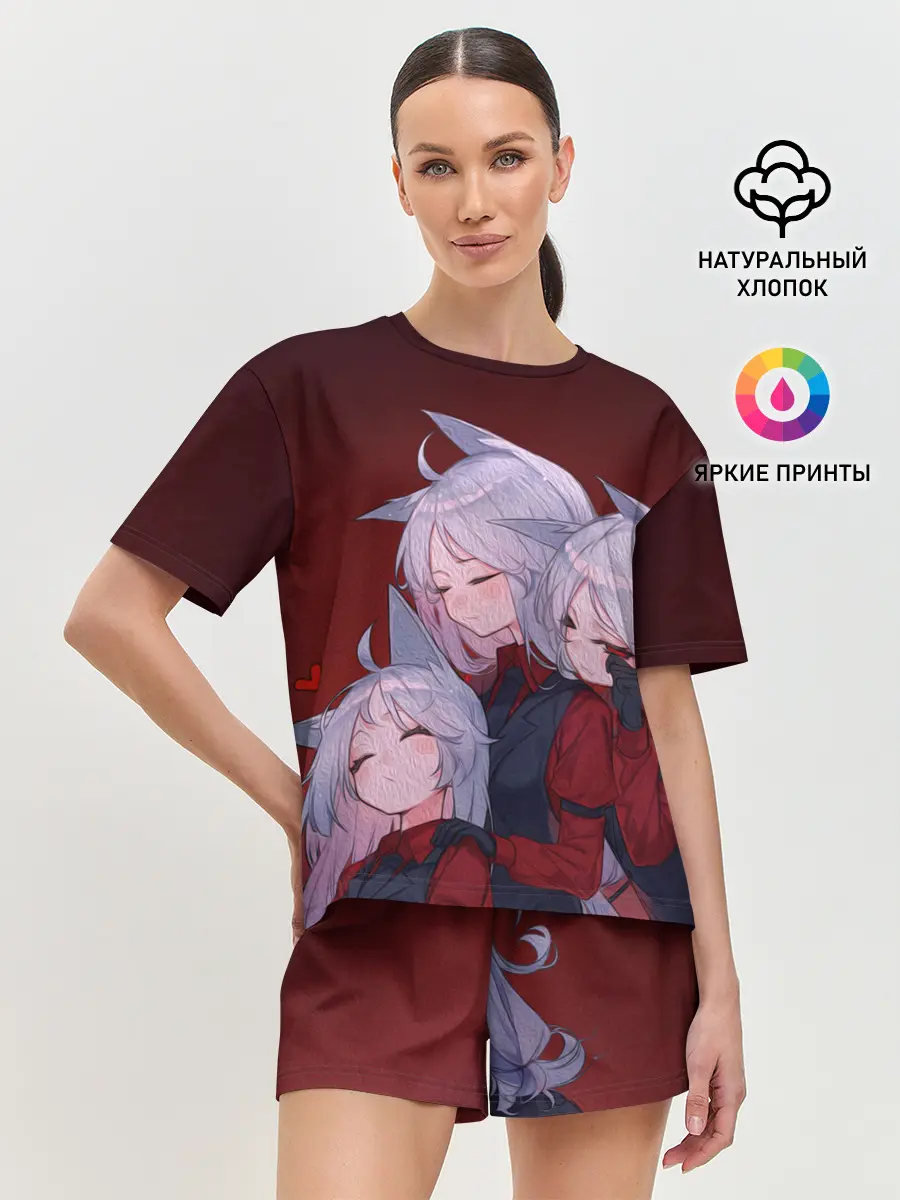 Женская пижама с шортами / Cerberus обнимаются втроем Helltaker