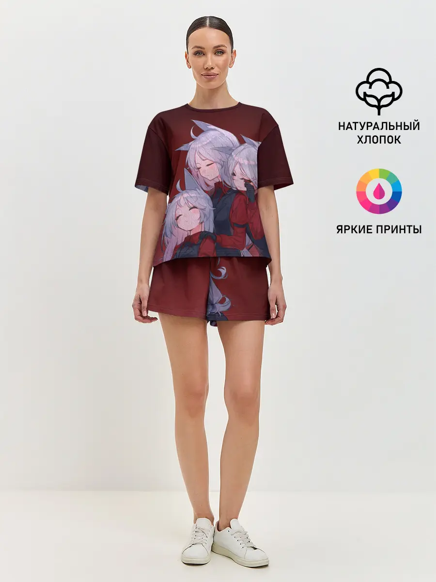 Женская пижама с шортами / Cerberus обнимаются втроем Helltaker