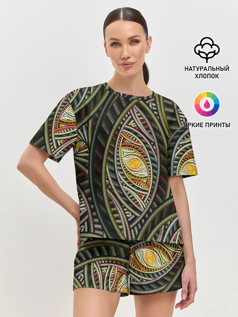 Женская пижама с шортами / Абстракция глаз узор линии