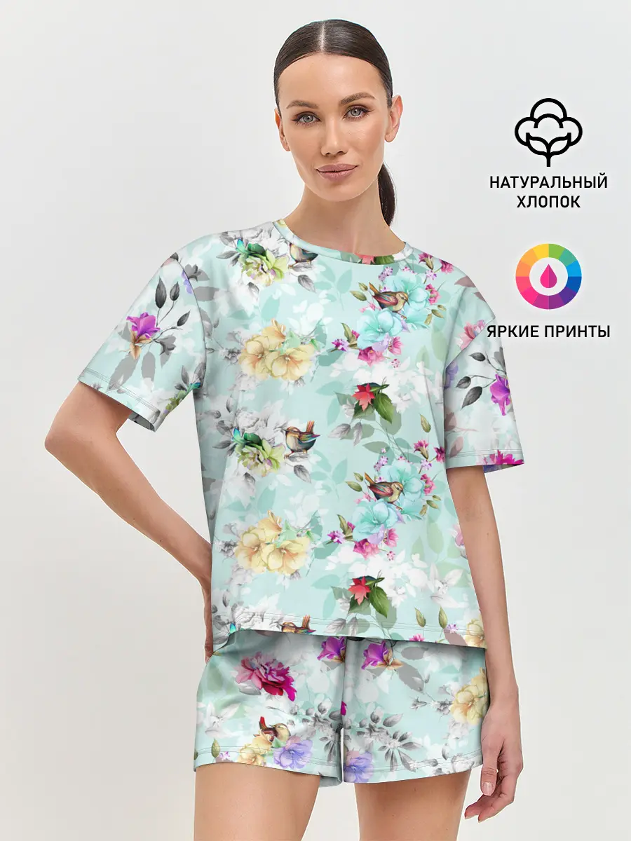 Женская пижама с шортами / Весенние цветы