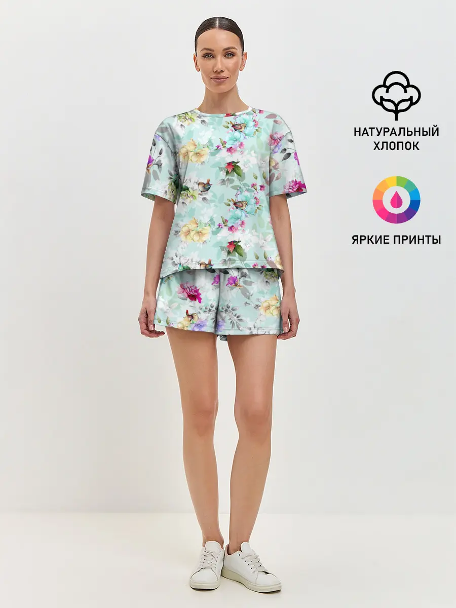 Женская пижама с шортами / Весенние цветы