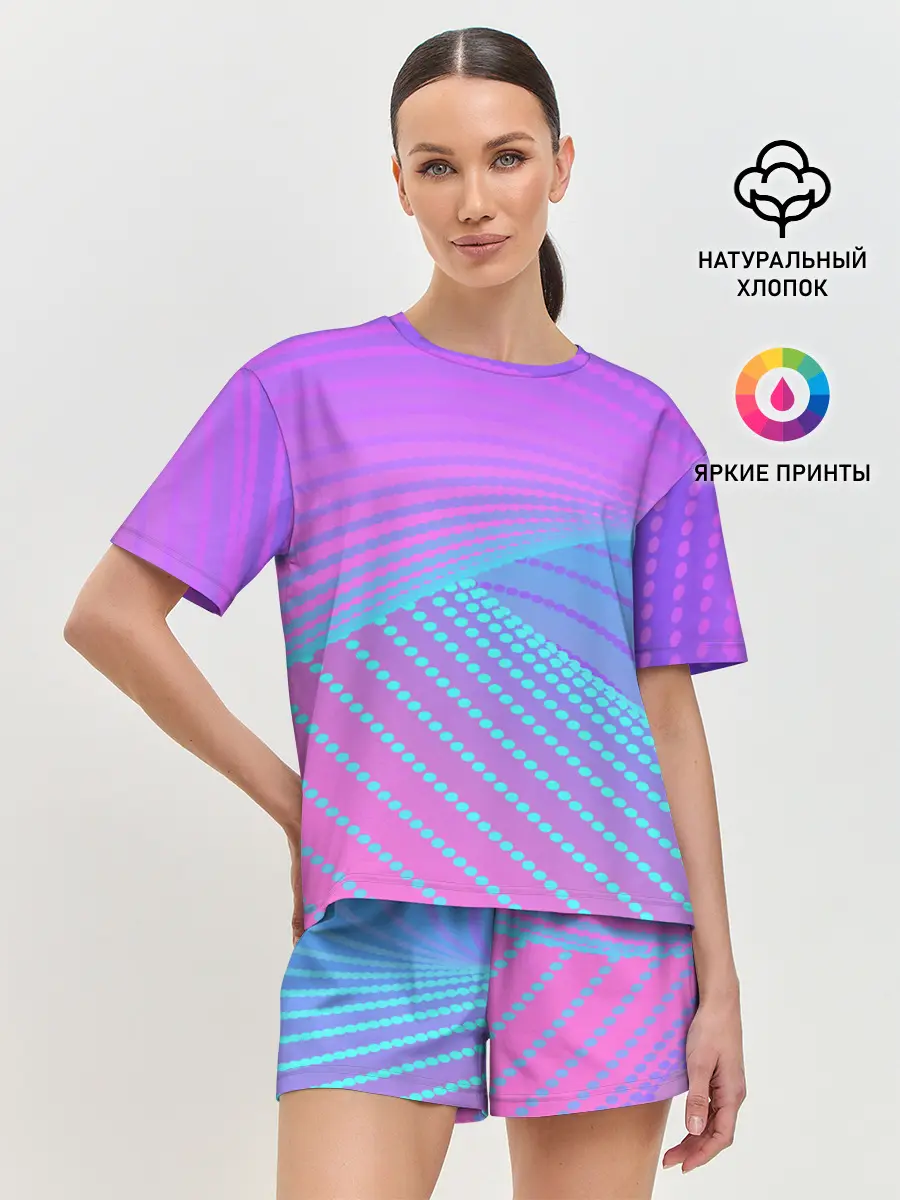Женская пижама с шортами / Линии точки полосы неон яркий