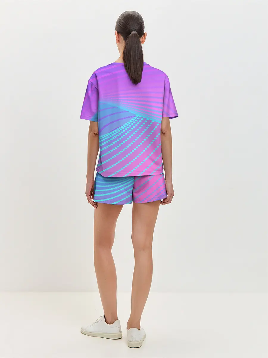 Женская пижама с шортами / Линии точки полосы неон яркий