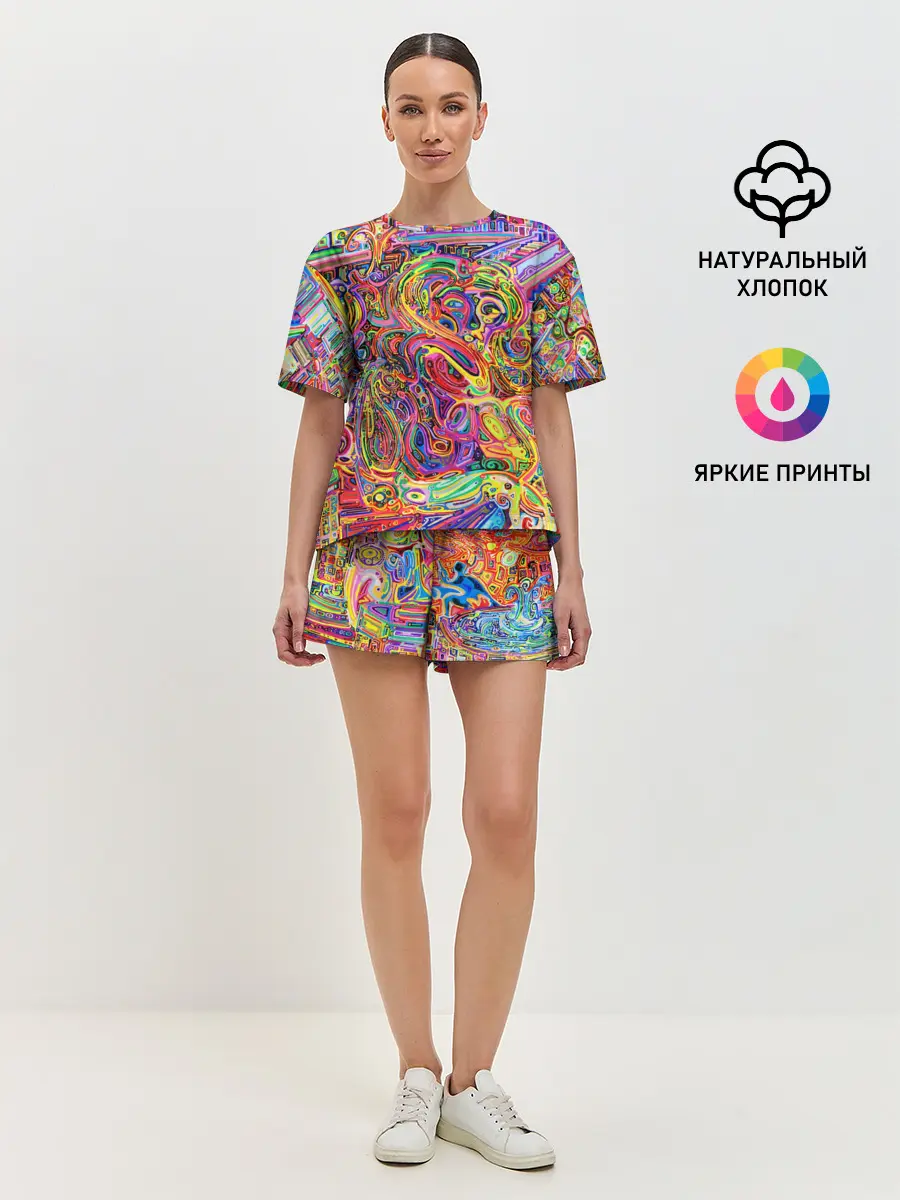 Женская пижама с шортами / НЕОНОВЫЕ ЛИНИИ / АБСТРАКЦИЯ