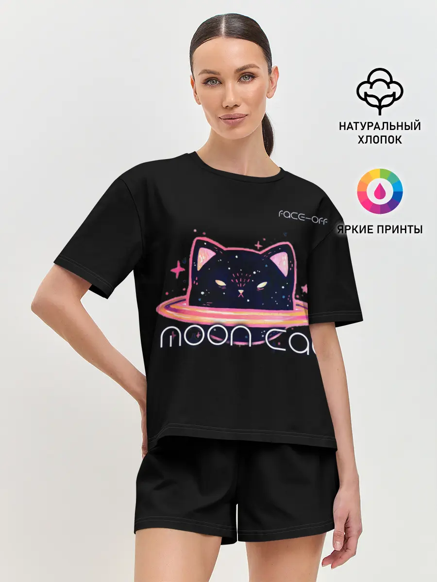 Женская пижама с шортами / Face Off- Moon cat