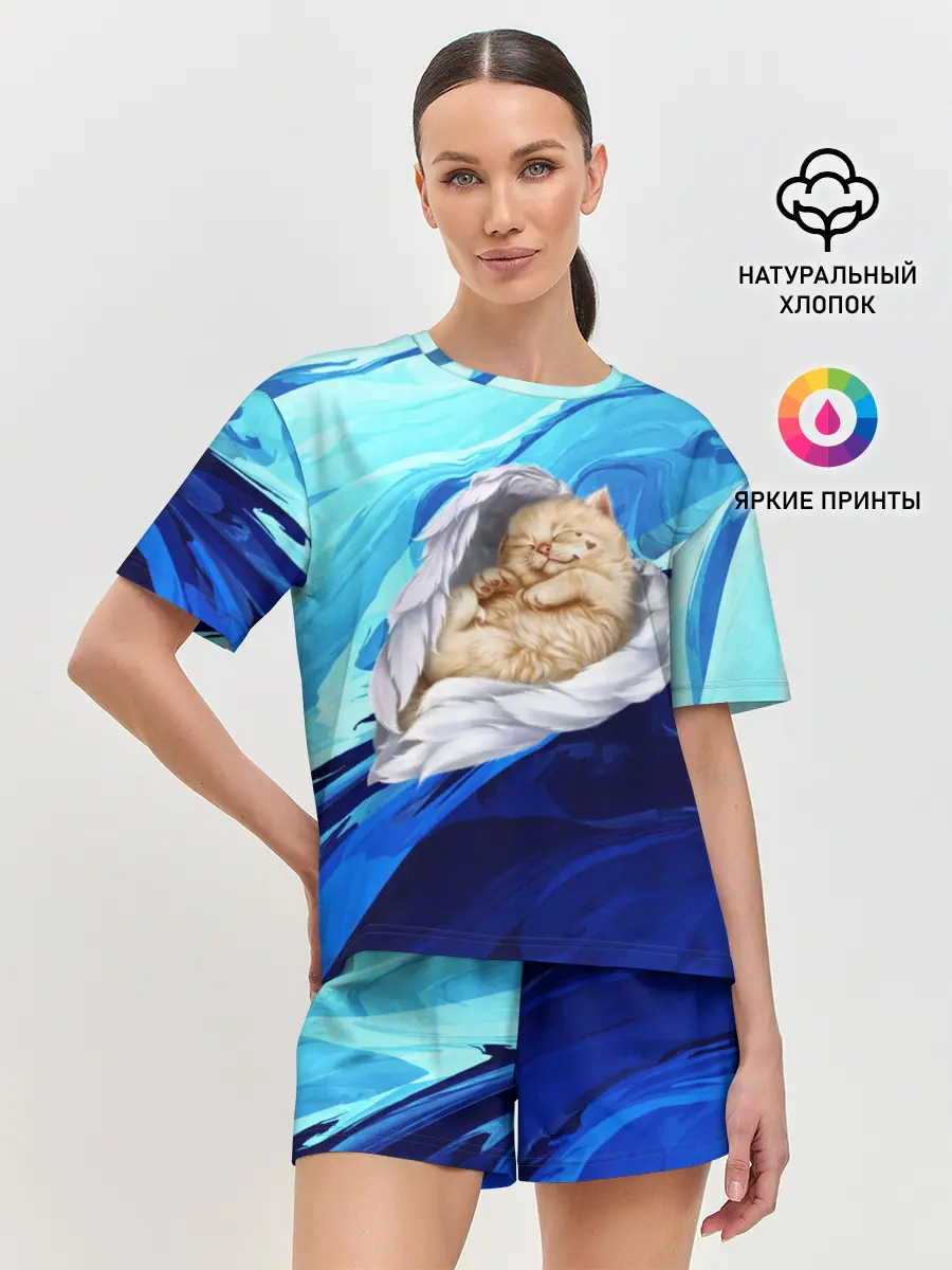 Женская пижама с шортами / Котик Ангелочек