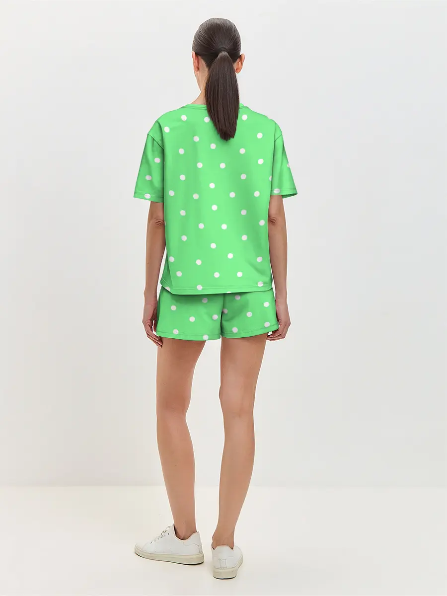 Женская пижама с шортами / Горошек на зеленом