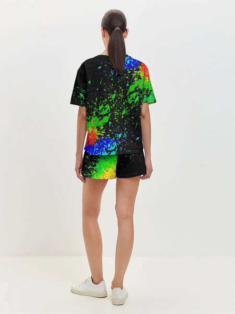 Женская пижама с шортами / Врывающийся Монки. Радужный фон