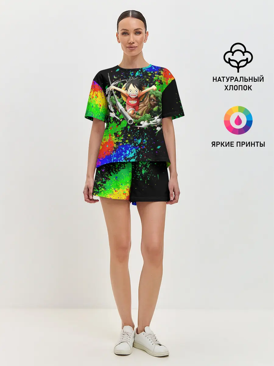 Женская пижама с шортами / Врывающийся Монки. Радужный фон