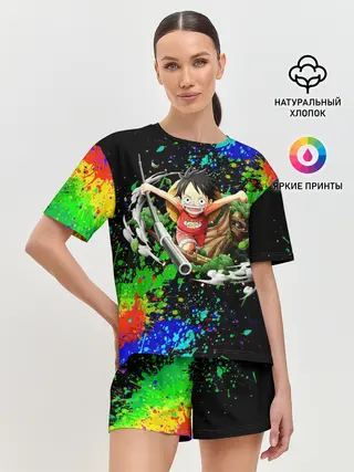 Женская пижама с шортами / Врывающийся Монки. Радужный фон