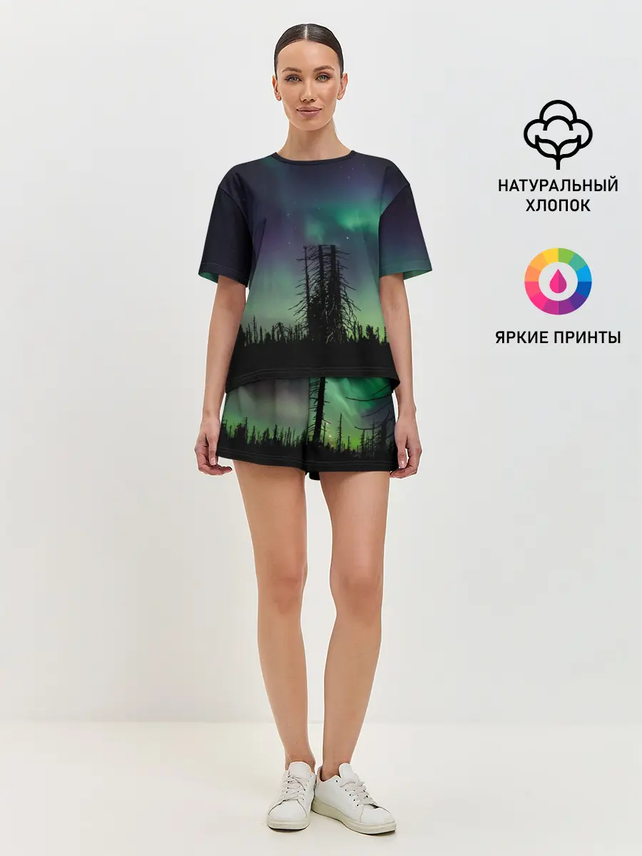 Женская пижама с шортами / Северное сияние