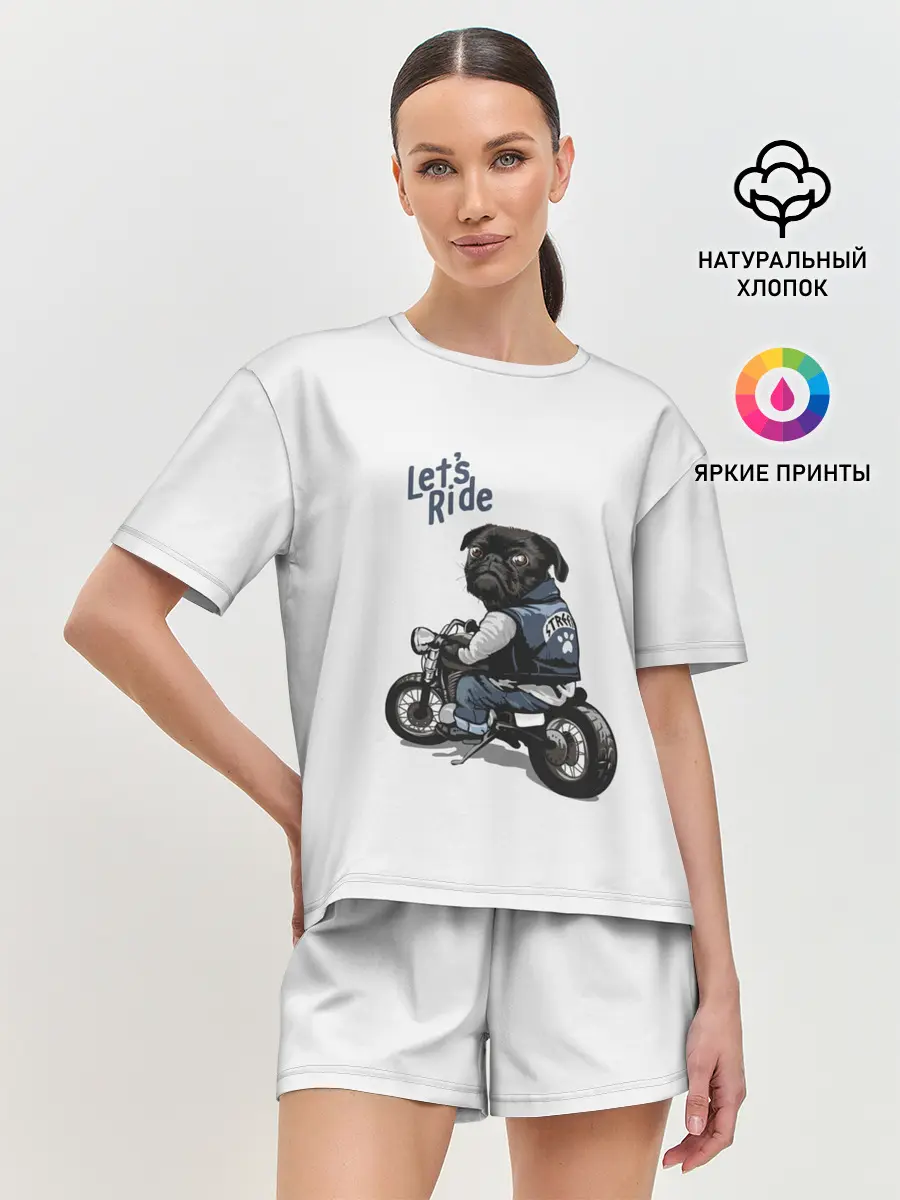 Женская пижама с шортами / Pug Rider | Байкер Мопс