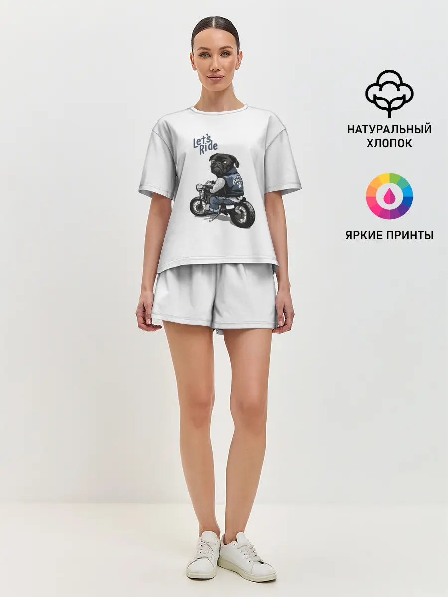 Женская пижама с шортами / Pug Rider | Байкер Мопс