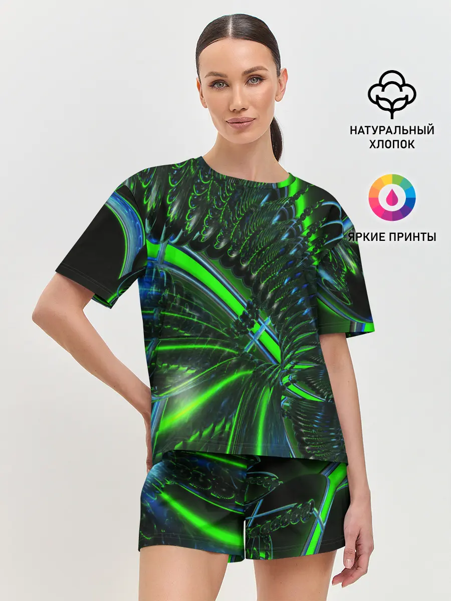 Женская пижама с шортами / DIGITAL NEON GREEN