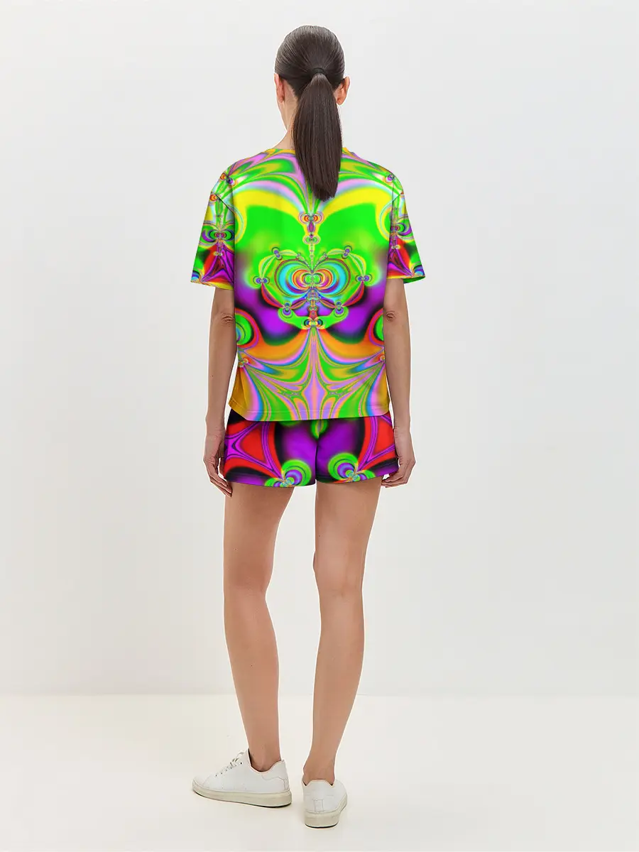 Женская пижама с шортами / КИСЛОТНЫЙ ФРАКТАЛ ГЕОМЕТРИЯ
