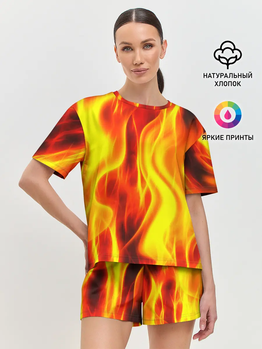 Женская пижама с шортами / Неон Огонь