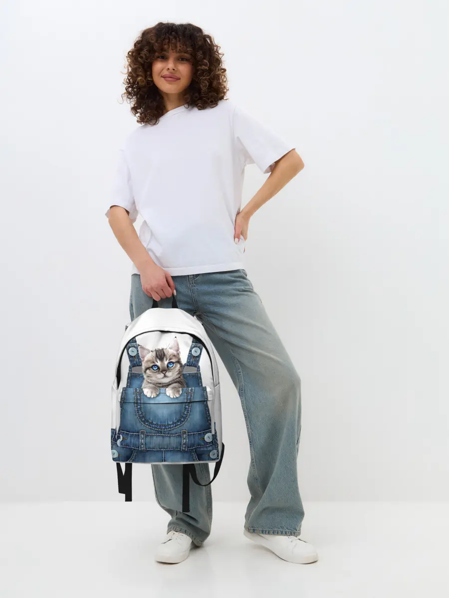Рюкзак джинсовый / КОТЕНОК В КАРМАНЕ