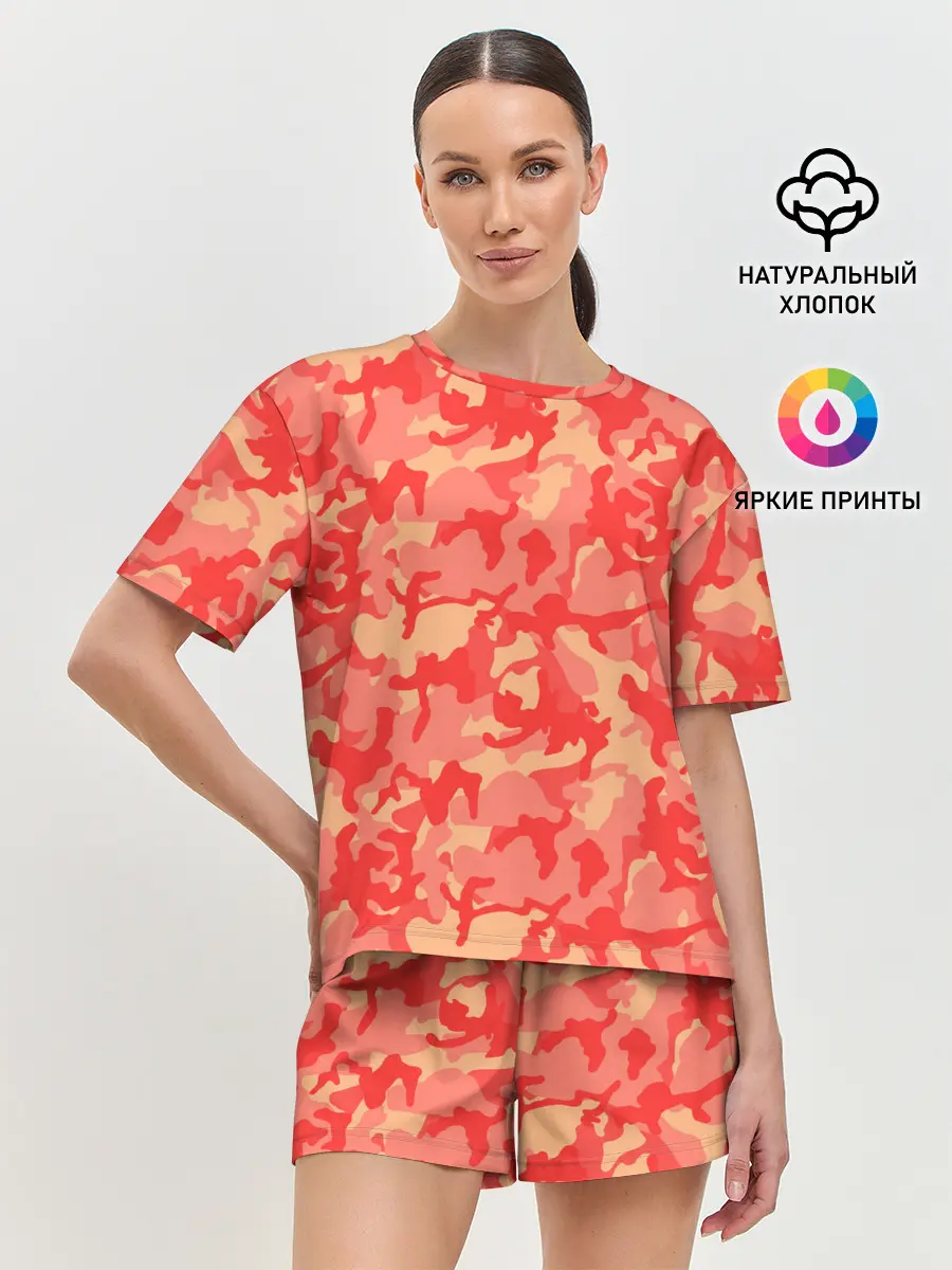 Женская пижама с шортами / Оранжевый камуфляж