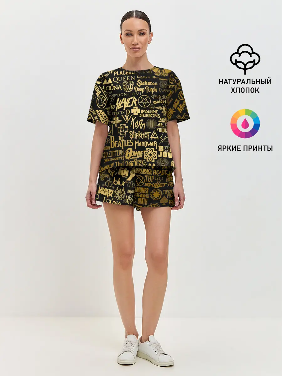 Женская пижама с шортами / ЛОГОТИПЫ РОК ГРУПП GOLD