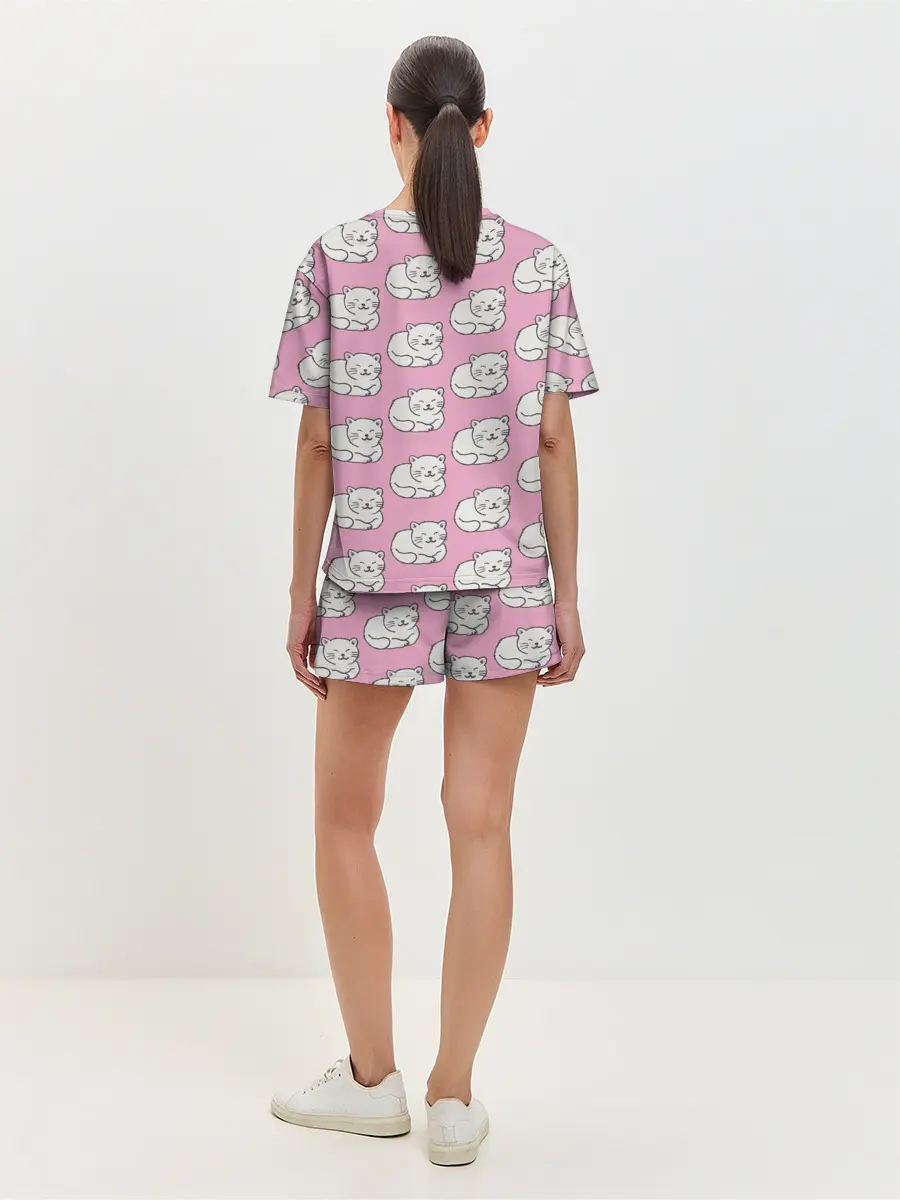 Женская пижама с шортами / Белая кошка