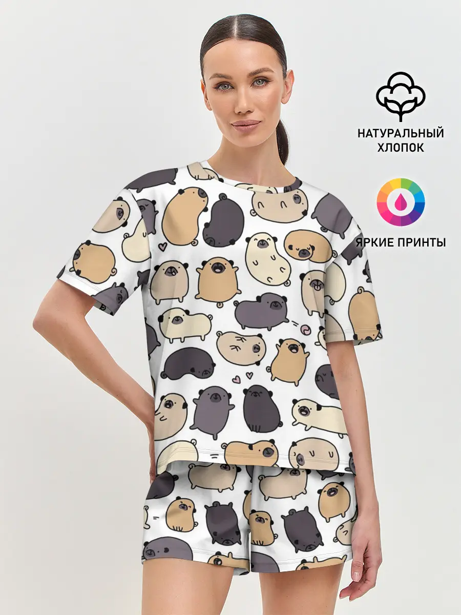 Женская пижама с шортами / Милые мопсы
