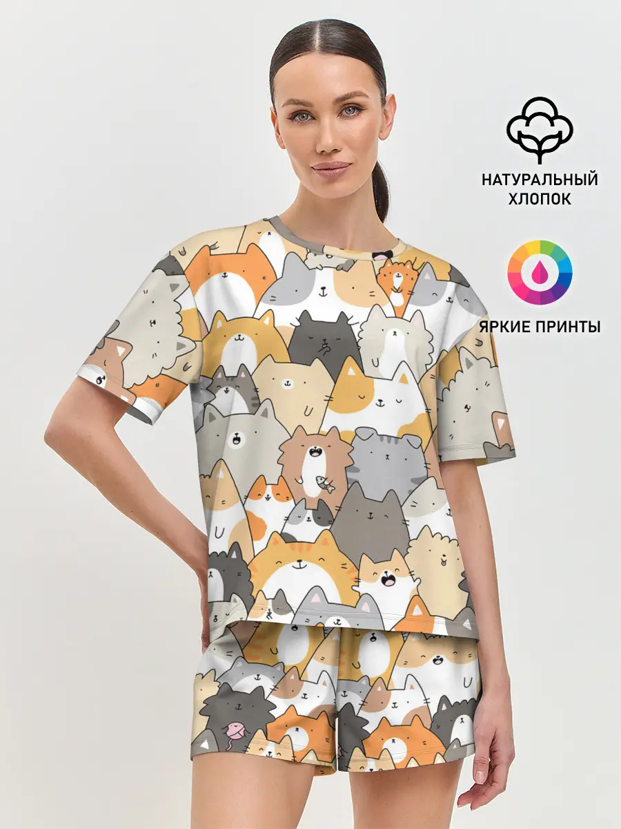 Женская пижама с шортами / Кошачья стая