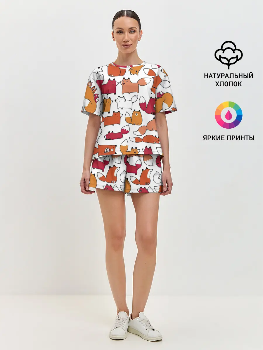 Женская пижама с шортами / Милые лисы