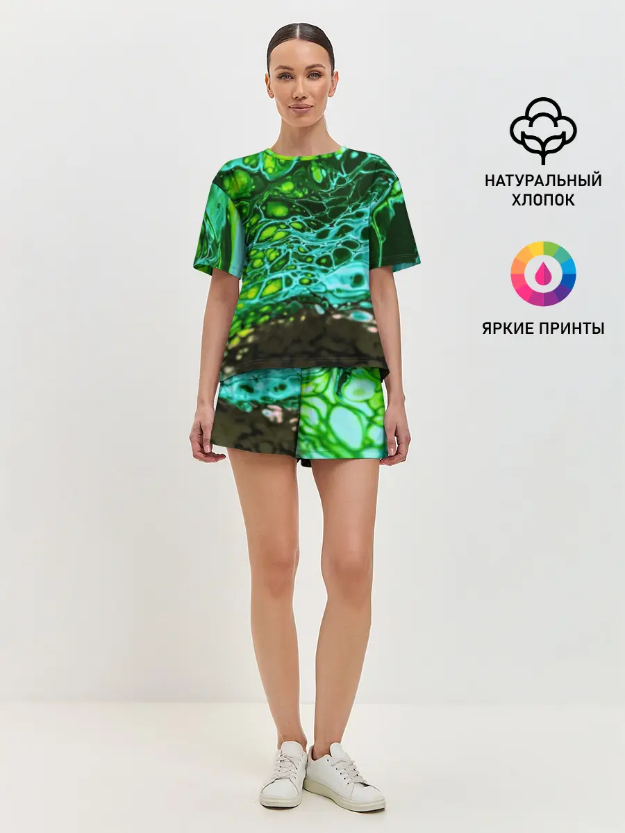 Женская пижама с шортами / Кислотные разводы краски