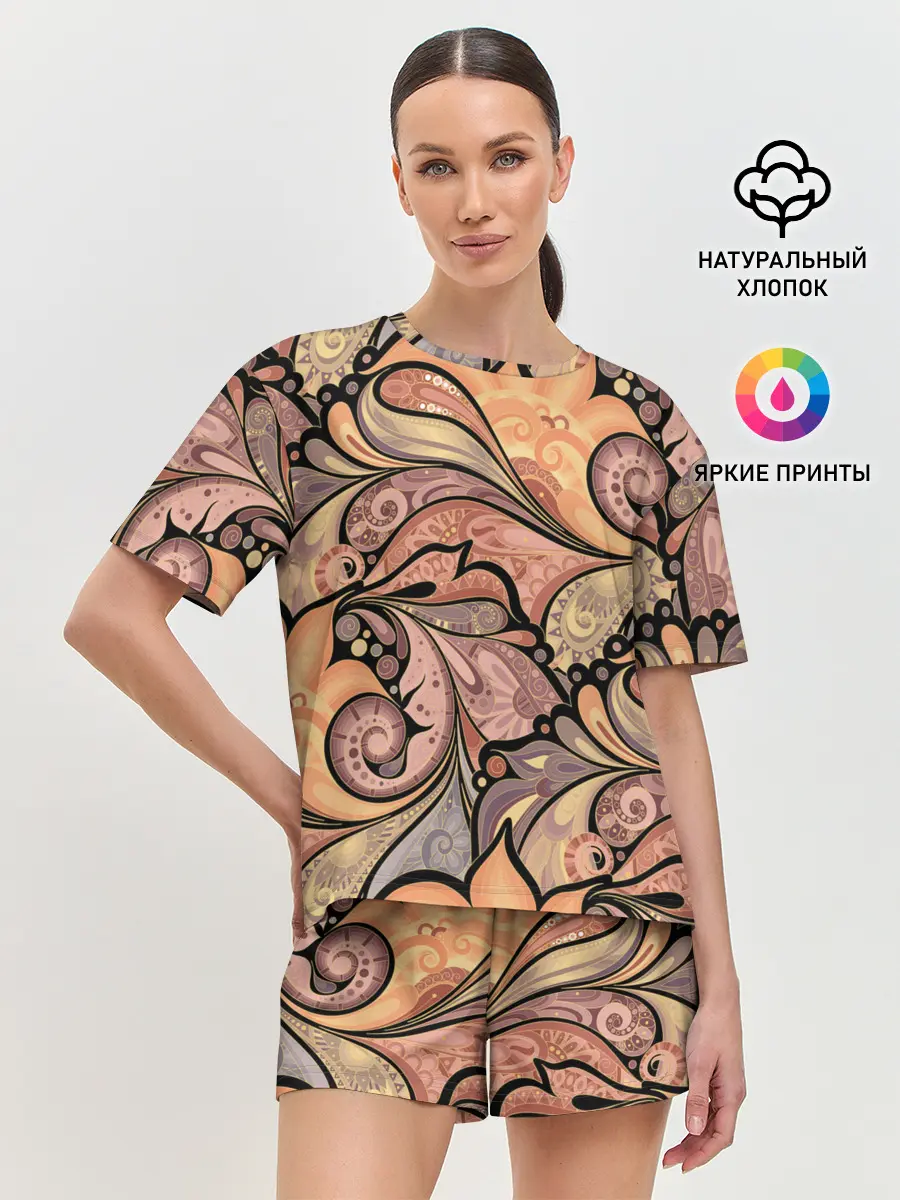 Женская пижама с шортами / дудл узоры