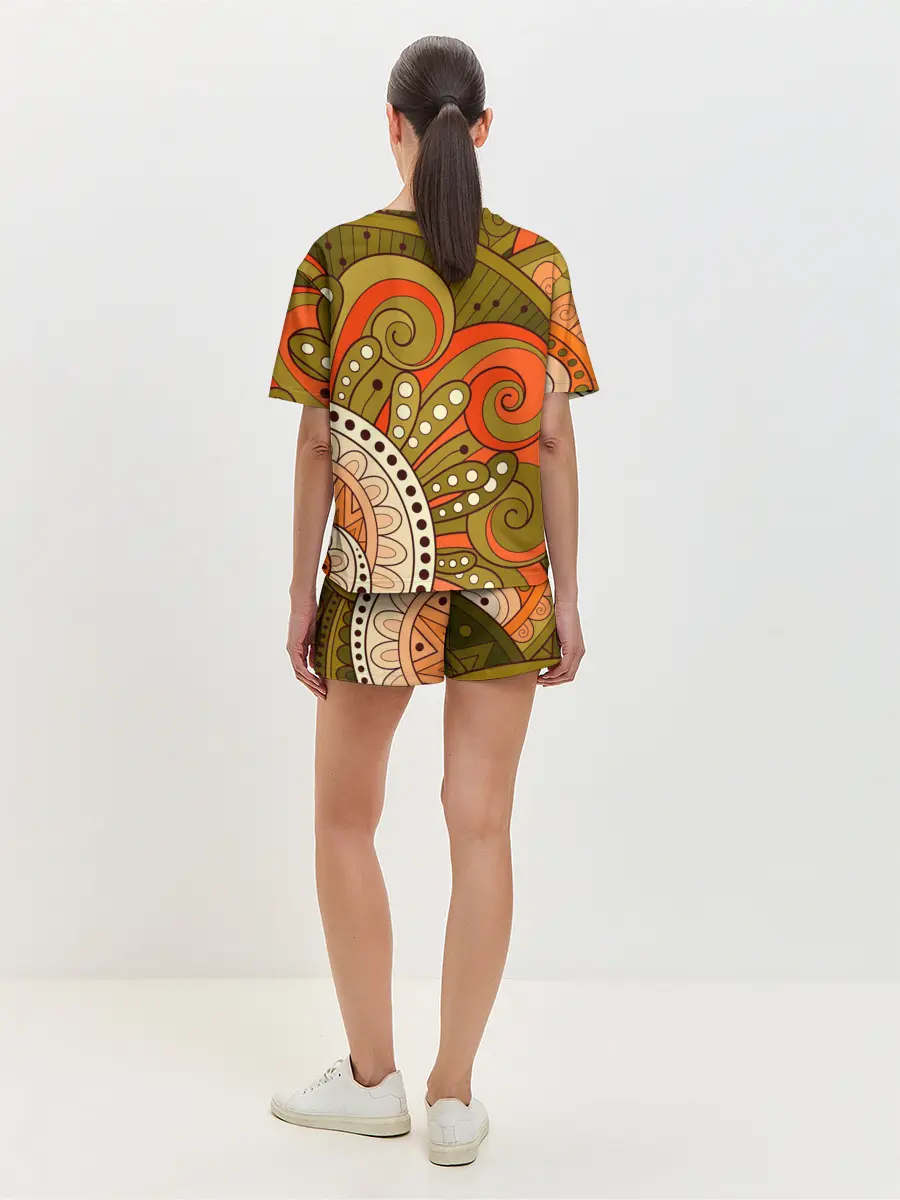 Женская пижама с шортами / Детский оранжево-болотный