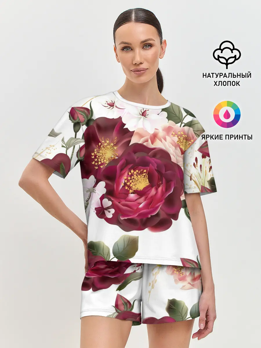 Женская пижама с шортами / Розы