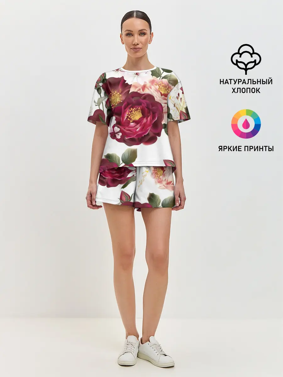 Женская пижама с шортами / Розы