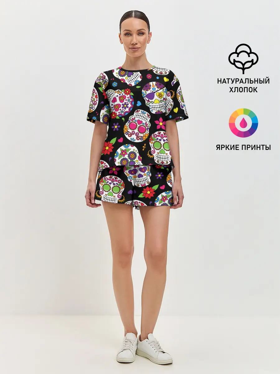 Женская пижама с шортами / Шальные черепа