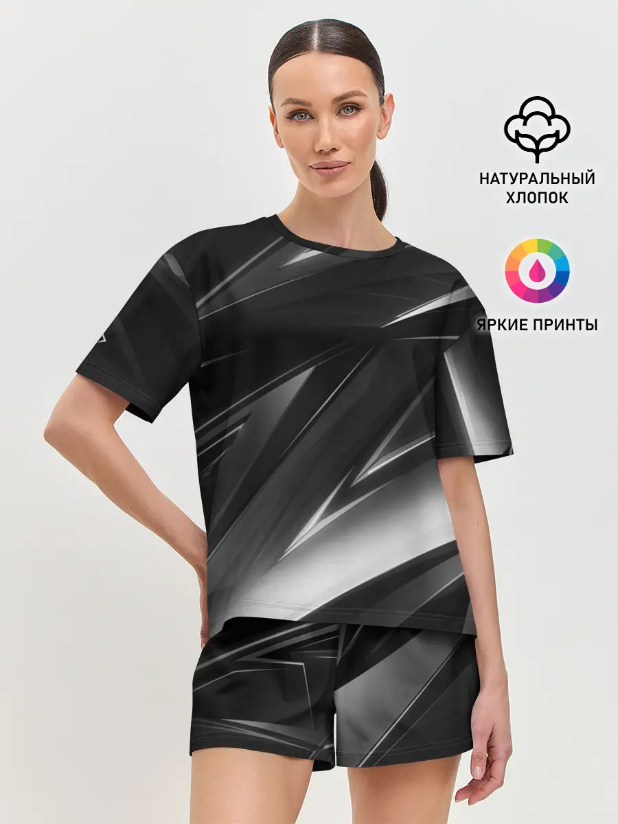 Женская пижама с шортами / GEOMETRY STRIPES BLACK & WHITE