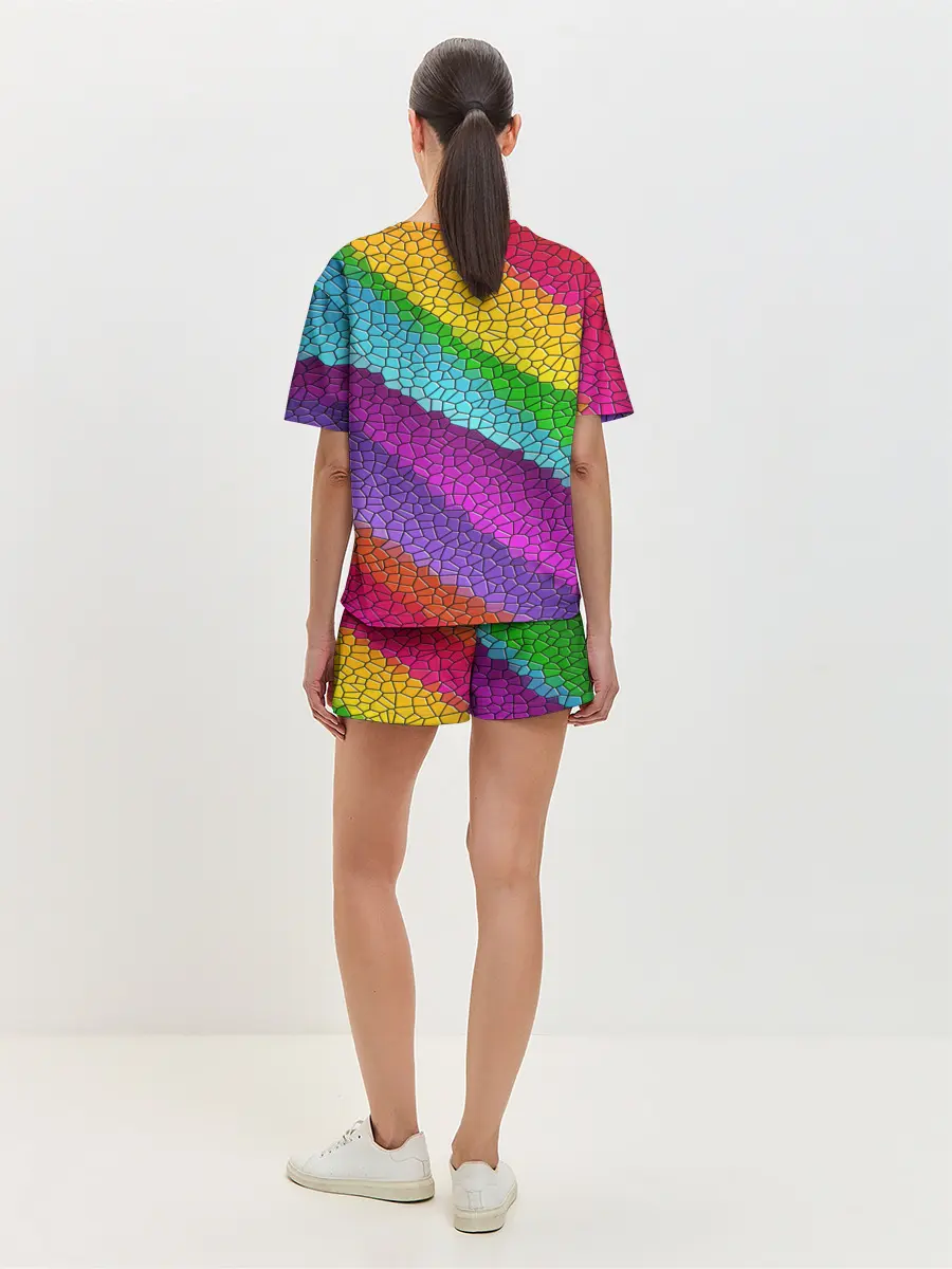 Женская пижама с шортами / Яркая мозаика радуга диагональ