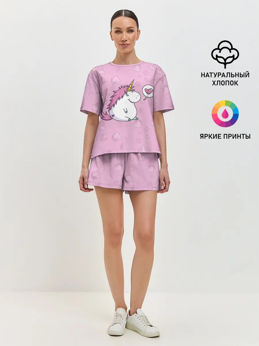 Женская пижама с шортами / Пухленький единорог