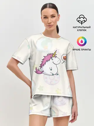Женская пижама с шортами / Пухленький единорог