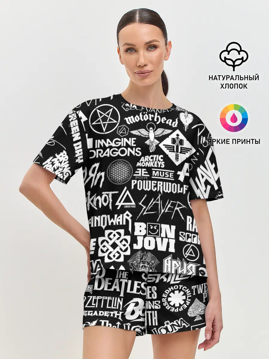 Женская пижама с шортами / ЛОГОТИПЫ РОК ГРУПП
