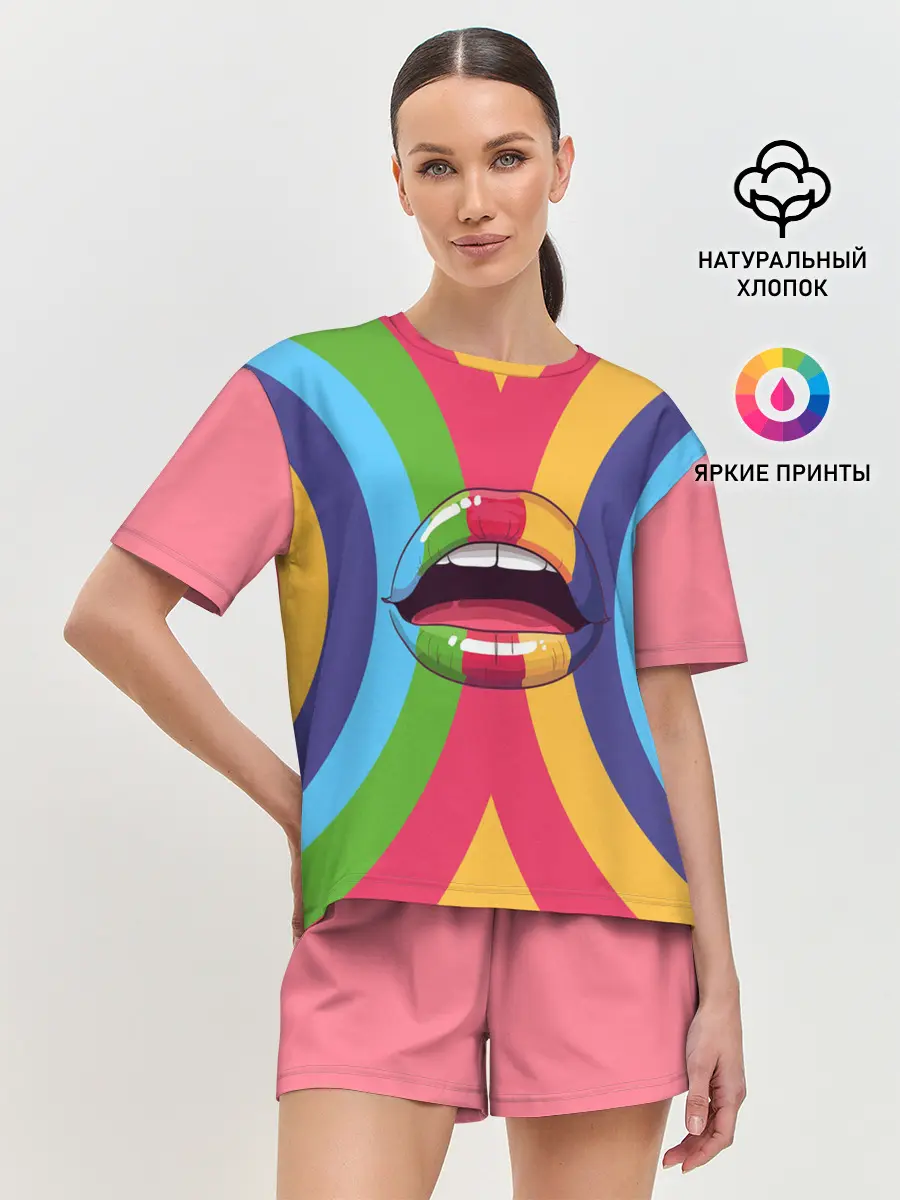 Женская пижама с шортами / Радужные губы | Rainbow lips