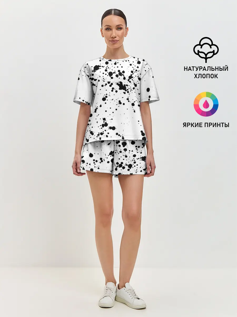 Женская пижама с шортами / Далматинец - брызги чёрными пятнами